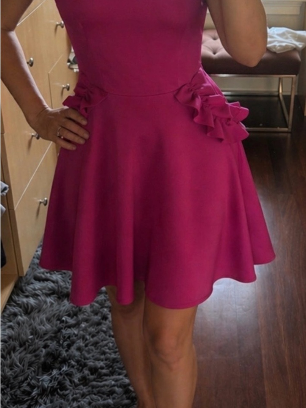 Ted Baker Hot Pink Fit-and-Flare Dress with Ruffle Side Detail